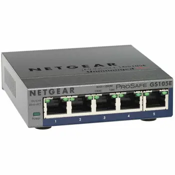 Switch NETGEAR GS105E, 5x 10/100/1000 Prosafe PLUS Switch (management via PC utility), VLAN, QOS, metal casing, External Power Adapter