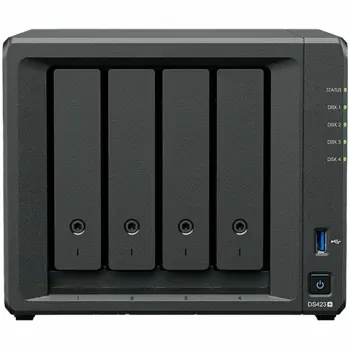 Synology DS423+, Tower, 4-Bays 3.5 SATA HDD/SSD, 2 x M.2 2280 NVMe SSD, CPU Intel Celeron J4125 4-core (4-thread) 2.0 GHz, max. boost up to 2.7 GHz, 2 GB DDR4 ECC SODIMM, 2 x 1GbE RJ-45, 2 X USB 3.2