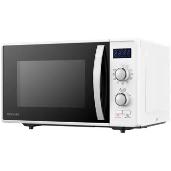 Toshiba MW2-AG23P(WH) 3-in-1 Microwave Oven with Grill and Combination Hob, 23 Litres, Rotating Plate with Storage, Timer, Built-in LED Lights, 900 W, Grill 1050 W, Pizza Programme, White Size: 485 x