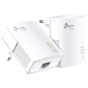 TP-Link AV1000 Powerline Starter Kit, Broadcom, 1 Gigabit Port, 1000Mbps Powerline, HomePlug AV, New PLC Utility,Twin Pack, Patented Power - Saving Mode - automatically reduces power consumption by up