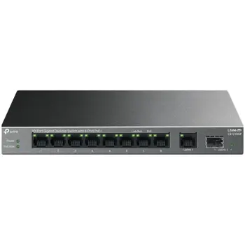 TP-Link LS1210GP Preklopnik, 61W PoE, 9×10/100/1000 Mbps RJ45 ports (1-8 port PoE+) 1× Gigabit SFP Port, do 250m PoE prijenos, Plug&play, metalno kućište