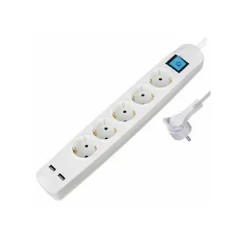 Transmedia 5-way power strip with 2x USB, white, 3m