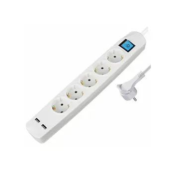 Transmedia 5-way power strip with 2x USB, white, 5m