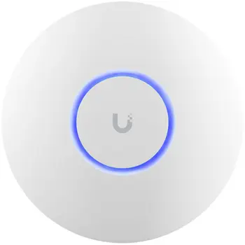 Ubiquiti U6+ access point. WiFi 6 model with throughput rate of 573.5 Mbps at 2.4 GHz and 2402 Mbps at 5 GHz. No POE injector included. UI recommends U-POE-AF or POE switch