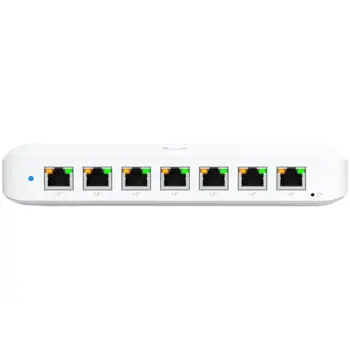 Ubiquiti USW-Ultra-210W-EU compact, Layer 2, 8-port GbE PoE switch with versatile mounting options, 7x GbE PoE+ output ports, GbE port with optional PoE++ input, 202W PoE availability with the include