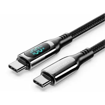 Vention Cotton Braided USB 2.0 C Male to C Male 5A Cable With LED Display 1,2m