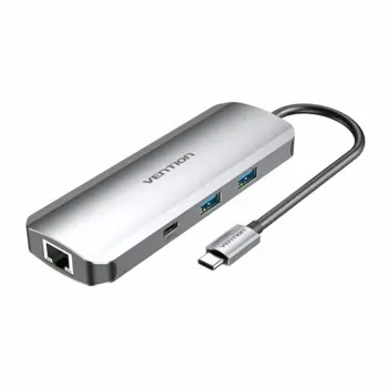 Vention Multi-function USB-C to HDMI USB-C Gen 1 USB3.0x2 RJ45 SD TF TRRS 3.5mm PD Docking Station 0.15M Gray