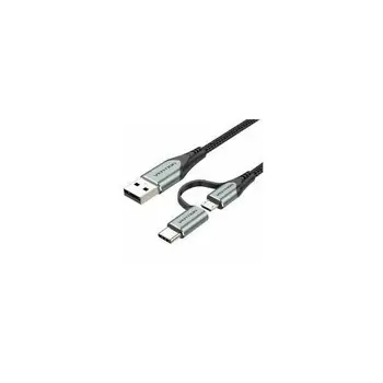 Vention USB 2.0 A Male to 2-in-1 Micro-B USB-C Male Cable 1M, Gray