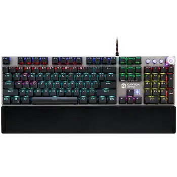 Wired Gaming Keyboard,Black 104 mechanical switches,60 million times key life, 22 types of lights,Removable magnetic wrist rest,4 Multifunctional control knob,Trigger actuation 1.5mm,1.6m Braided cabl